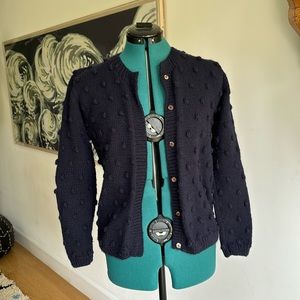 Nanna Van Blaaderen Navy Bobble Knit Wool Cardigan Size S